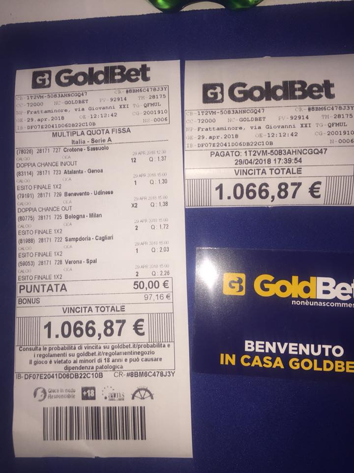 vinti 1.066 euro in un’agenzia Goldbet di Frattaminore (NA
