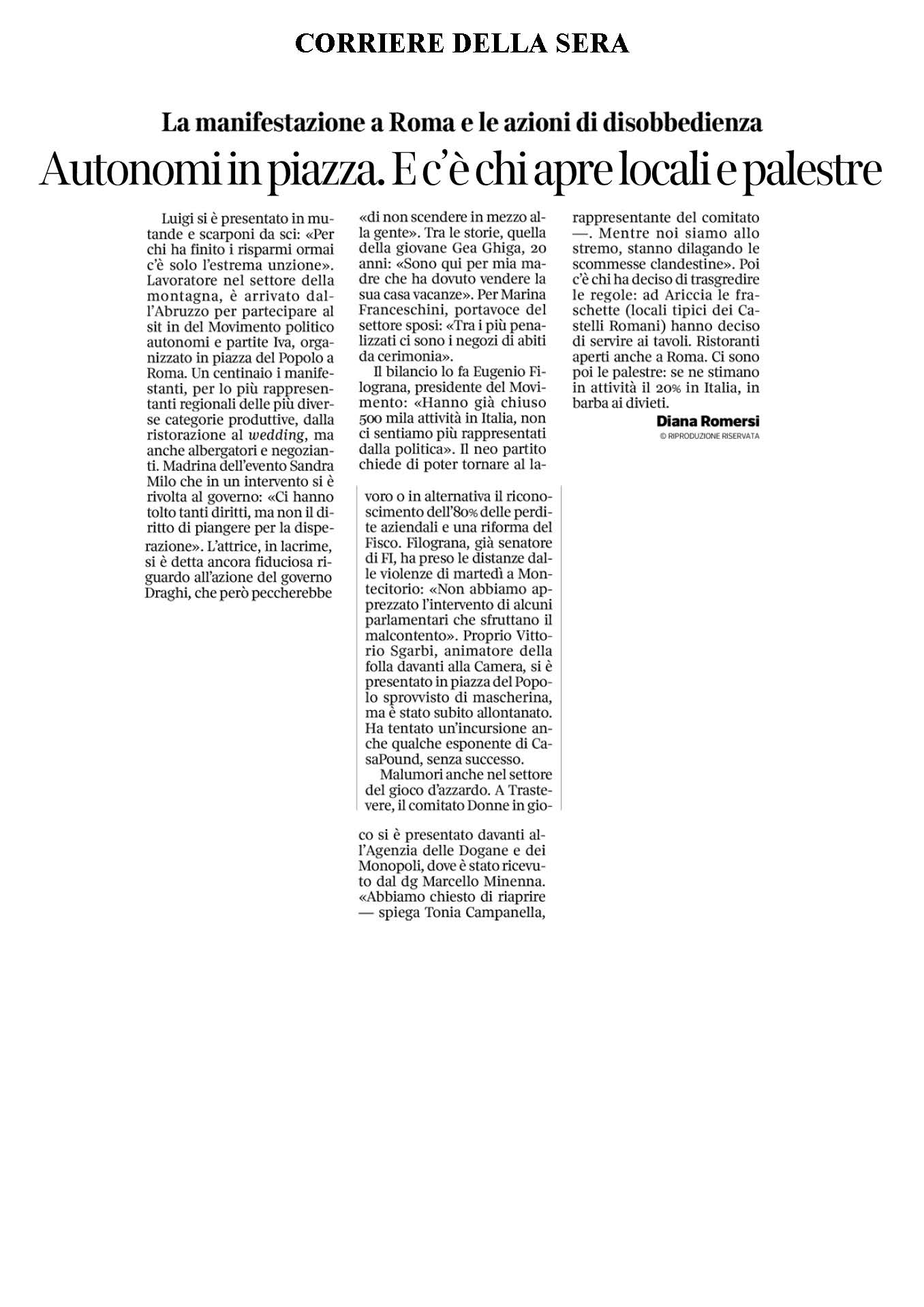 Corriere della Sera Comitato Donne in Gioco