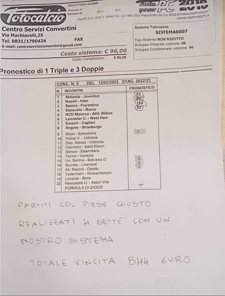 Schedina Totocalcio | AGIMEG Schedina Totocalcio vincita HappySoft TotoPC
