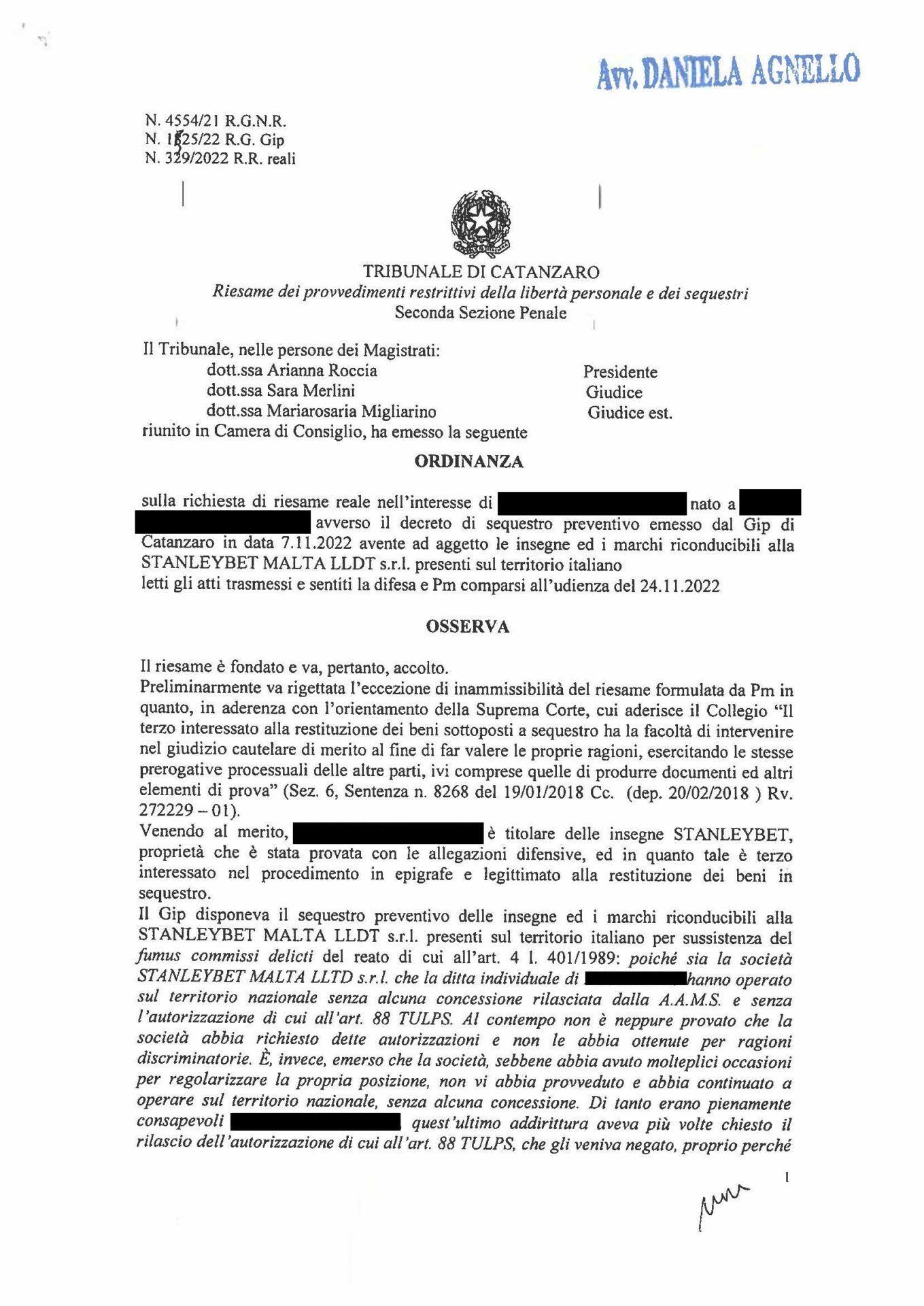 Sentenza Stanleybet_Pagina_1 | AGIMEG