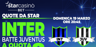 Serie A, su StarCasinò Bet è attiva la promozione speciale per Inter-Juventus: con “quote da star” la vittoria dei nerazzurri è quotata a 8,00