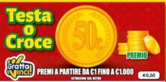 Gratta e Vinci: gioca a ‘testa o croce’ da Pulcinella e sbanca con 50 centesimi. Ecco il biglietto ed i dettagli della super vincita
