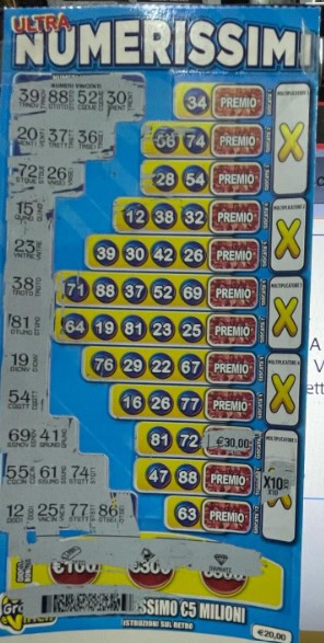 Ultra Numerissimi Gratta e Vinci vincita tagliando 20 euro