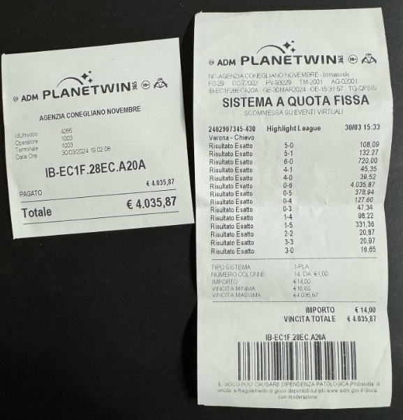 Scommesse vincita Planetwin365