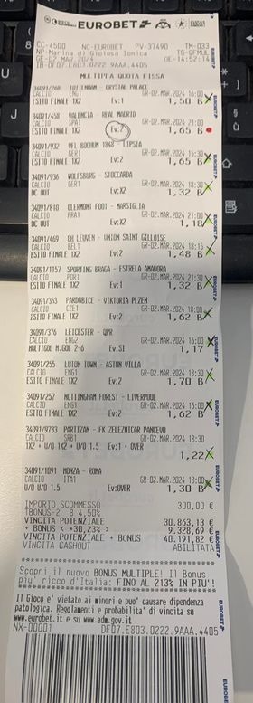 Scommesse vincita mancata Eurobet