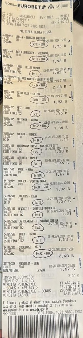 Vincita scommesse provincia Napoli