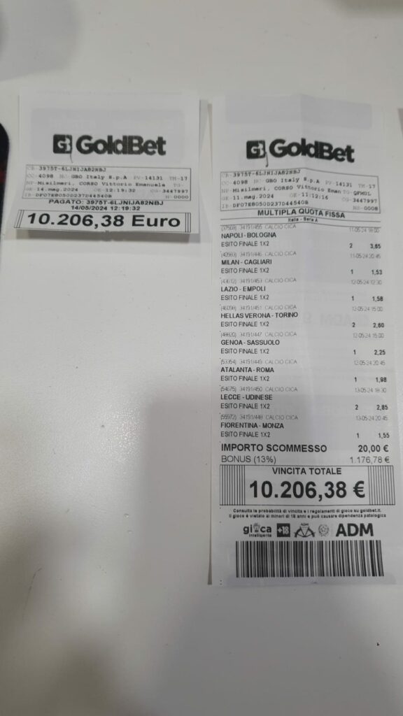 Vincita Goldbet 1 | AGIMEG scommesse vincita