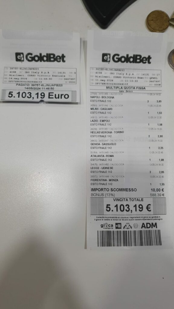 Vincita Goldbet 2 | AGIMEG scommesse vincita