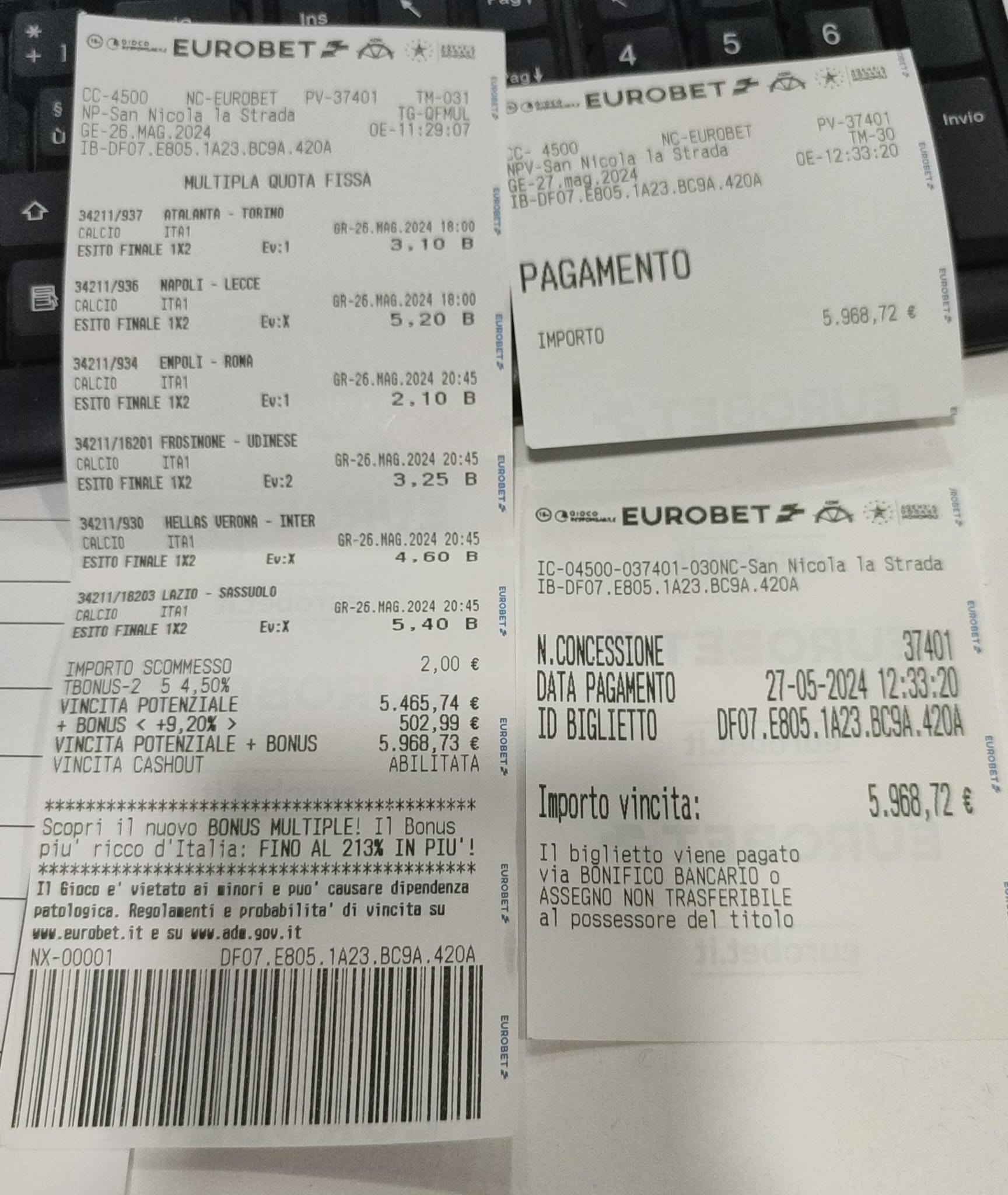 schedina vincente eurobet | AGIMEG