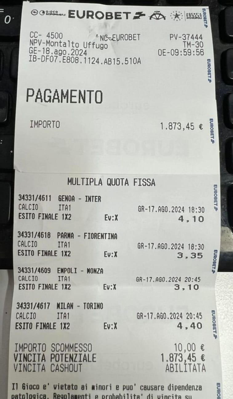 Scommesse vincita Eurobet Serie A
