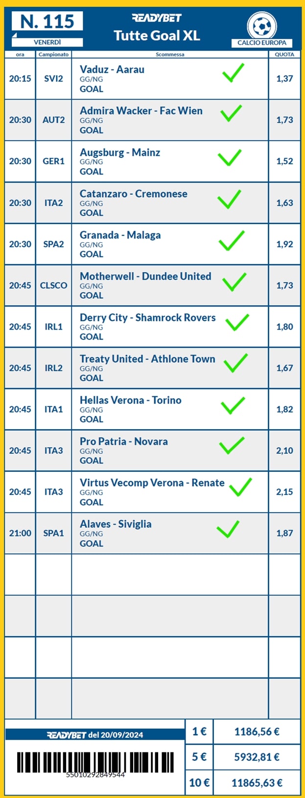 Super vincita Readybet formato "XL"