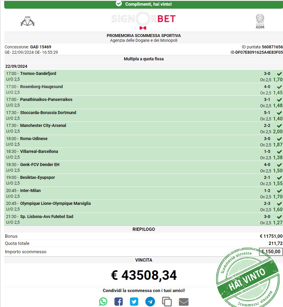 Scommesse vincita Signorbet