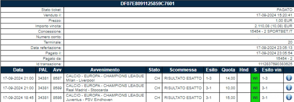 schedina sportbet vincente