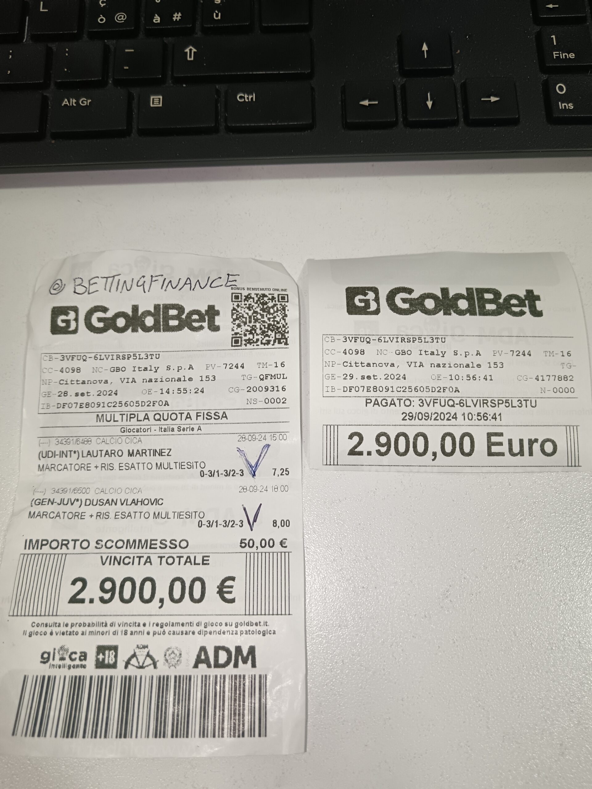 schedina vincente goldbet