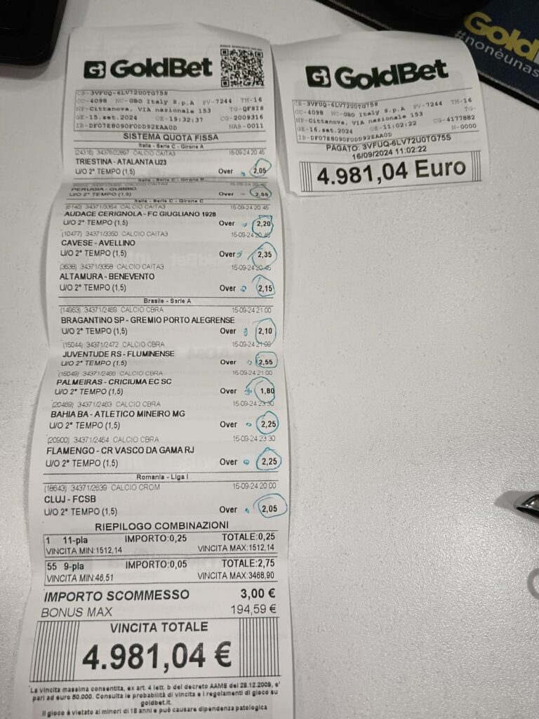 schedina vincente goldbet