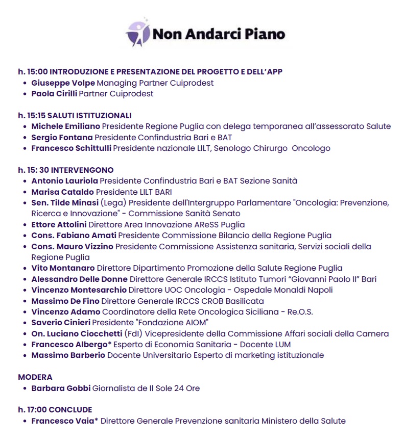 Programma Evento Bari prevenzione oncologica