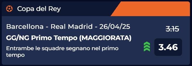 Barcellona-Real Madrid Sportbet quota maggiorata