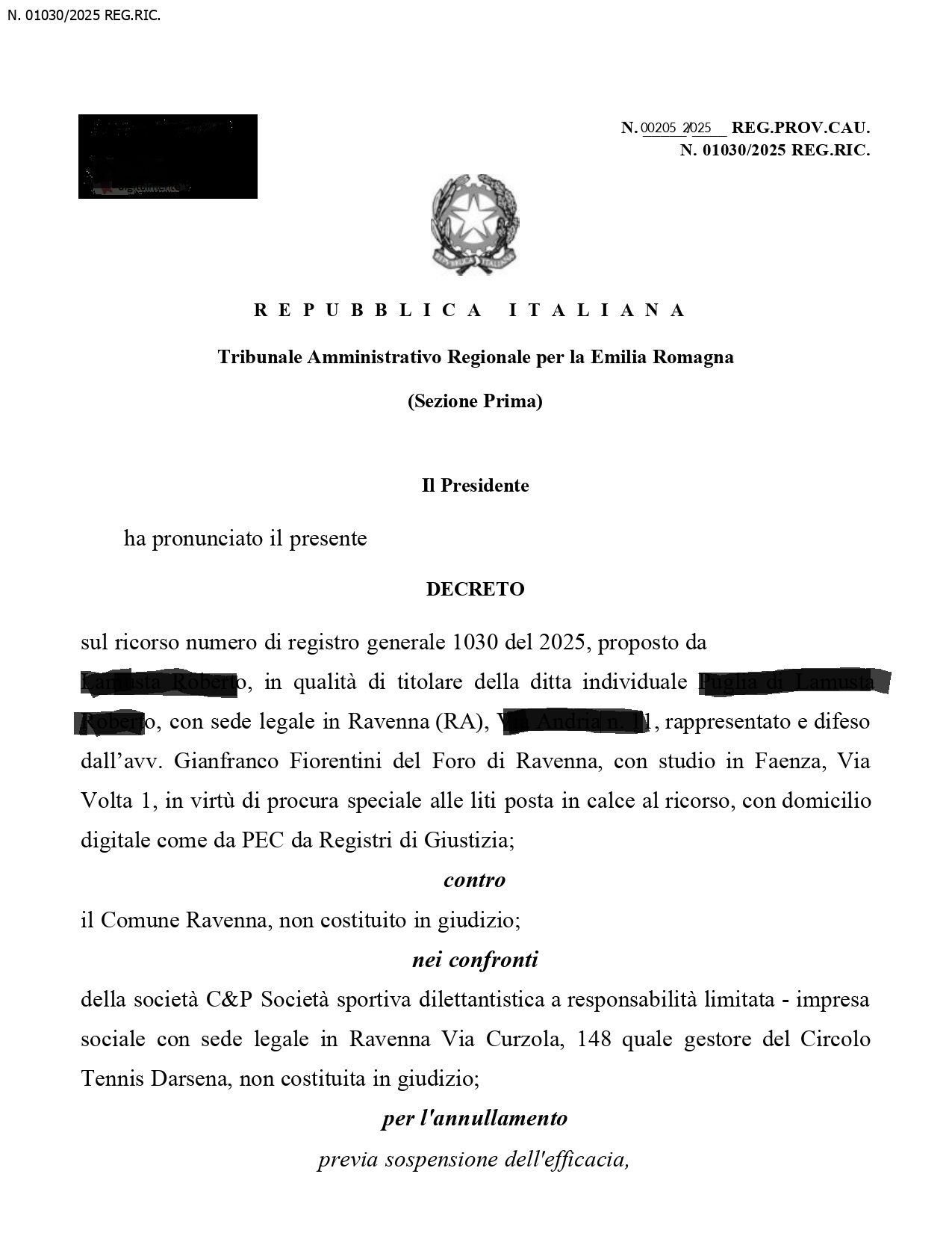 Decreto cautelare Tar