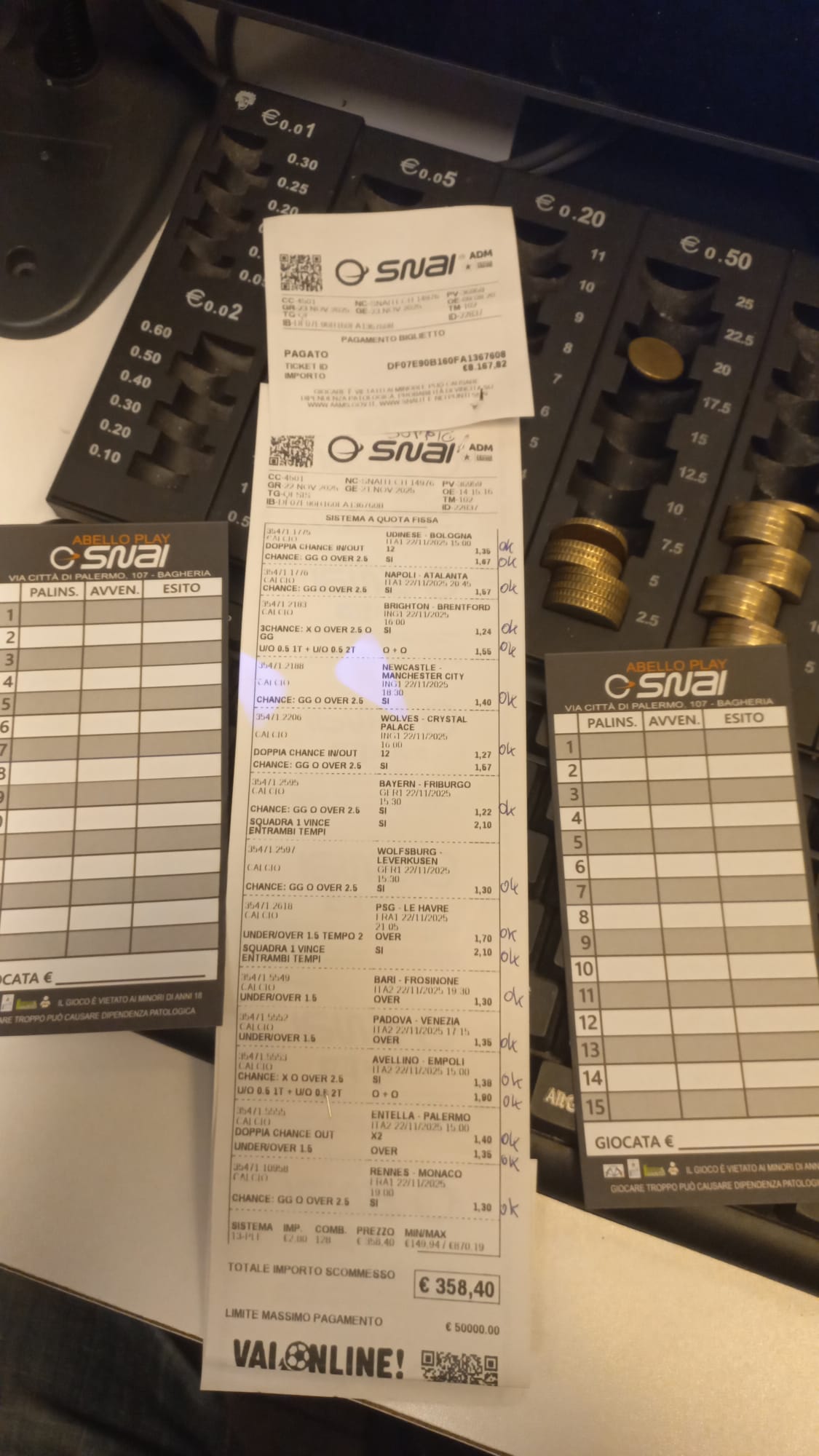 Scommesse vincita agenzia Snai Bagheria