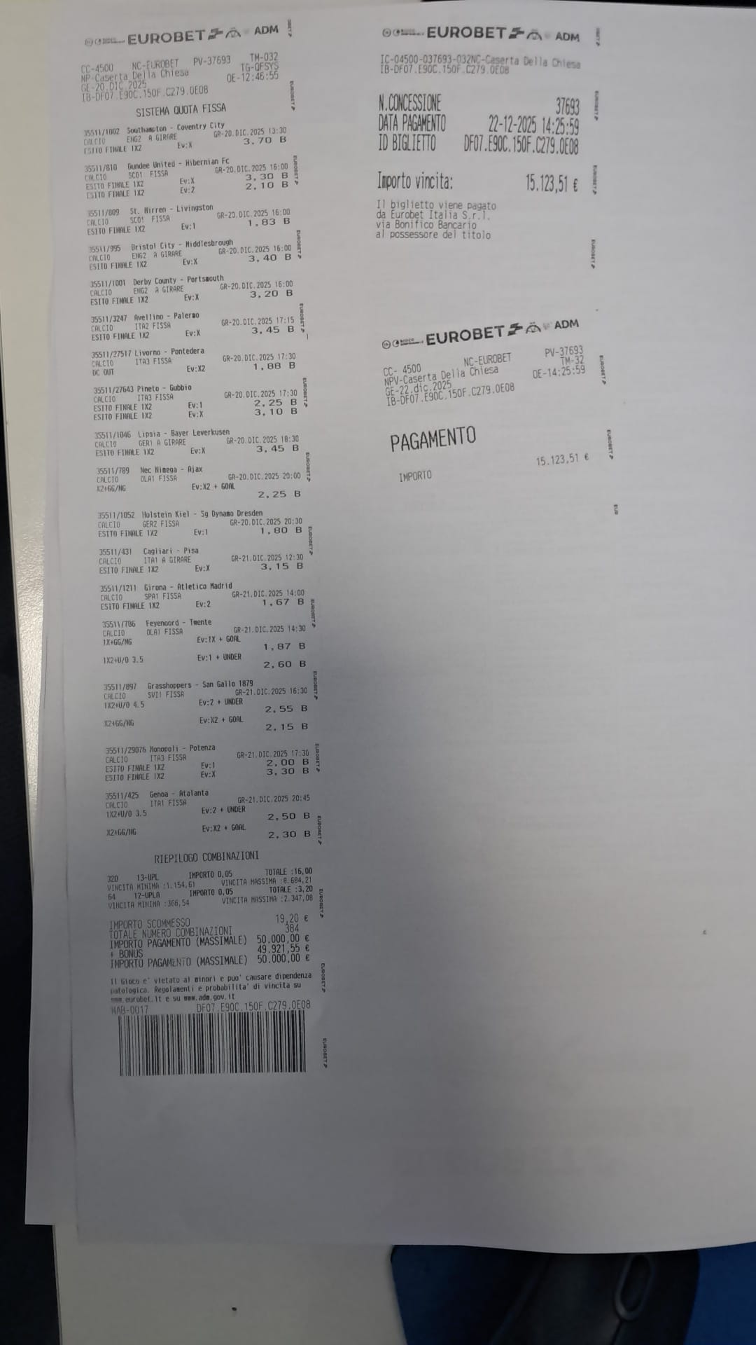 Scommesse vincita Eurobet Caserta