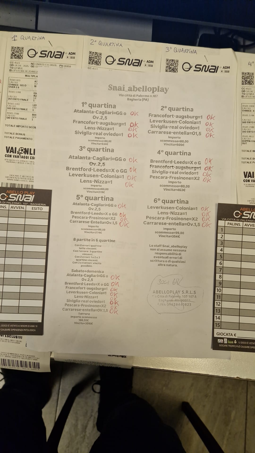 Scommesse vincita agenzia Snai Bagheria