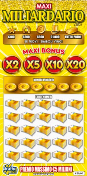 Biglietto Gratta e Vinci Maxi Miliardario New. | AGIMEG Biglietto Gratta e Vinci Maxi Miliardario New