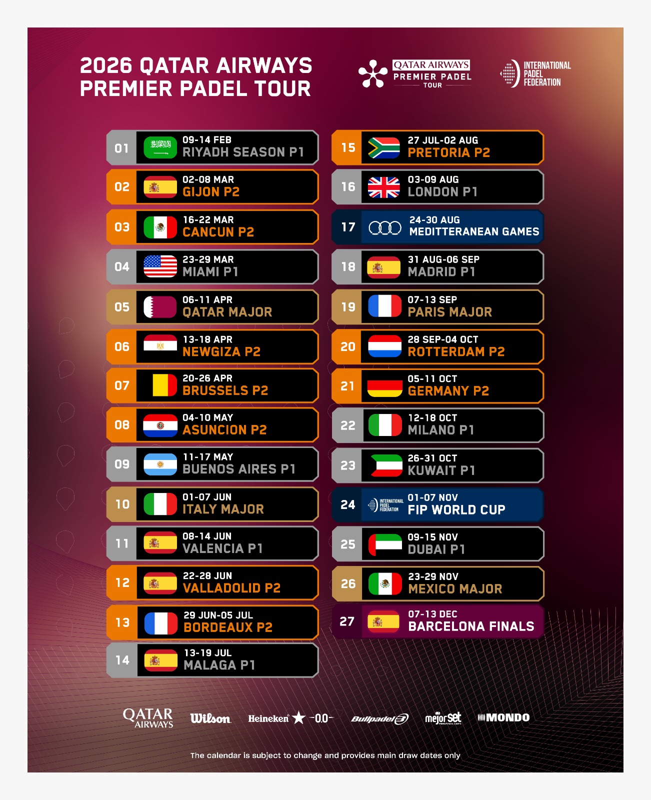 2026 Qatar Airways Premier Padel Tour Calendario | AGIMEG 2026 Qatar Airways Premier Padel Tour Calendario