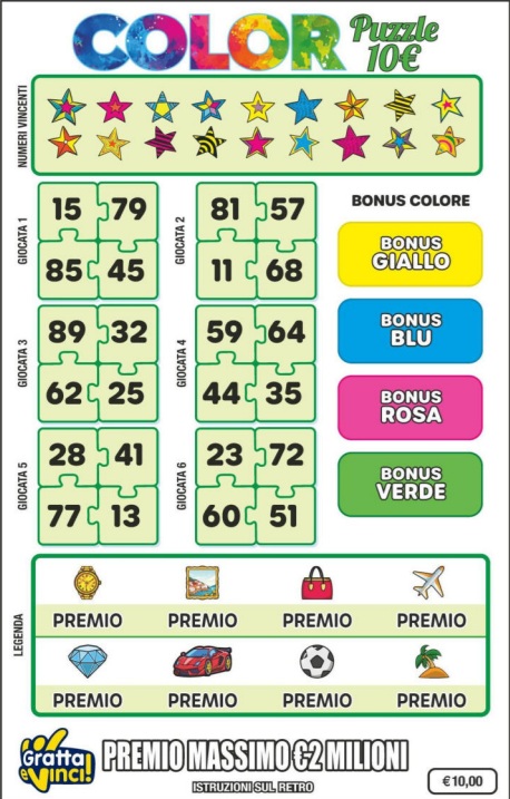 Gratta e vinci color puzzle 10 euro | AGIMEG Gratta e vinci color puzzle 10 euro