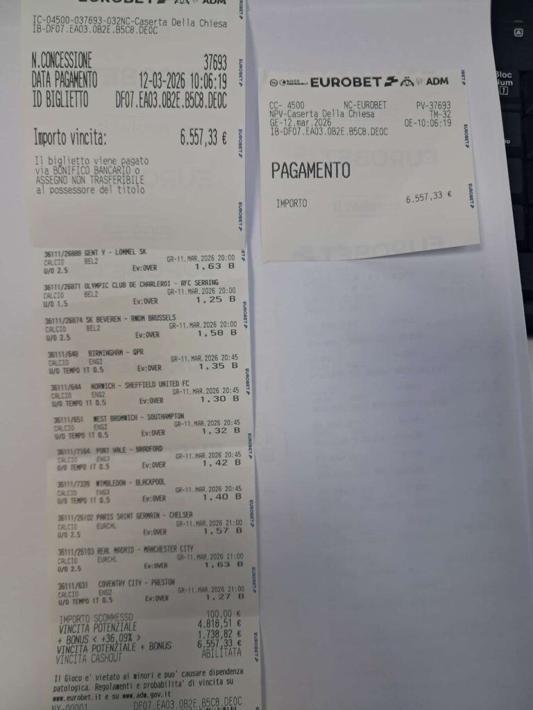 Vincita scommessa Caserta Eurobet | AGIMEG