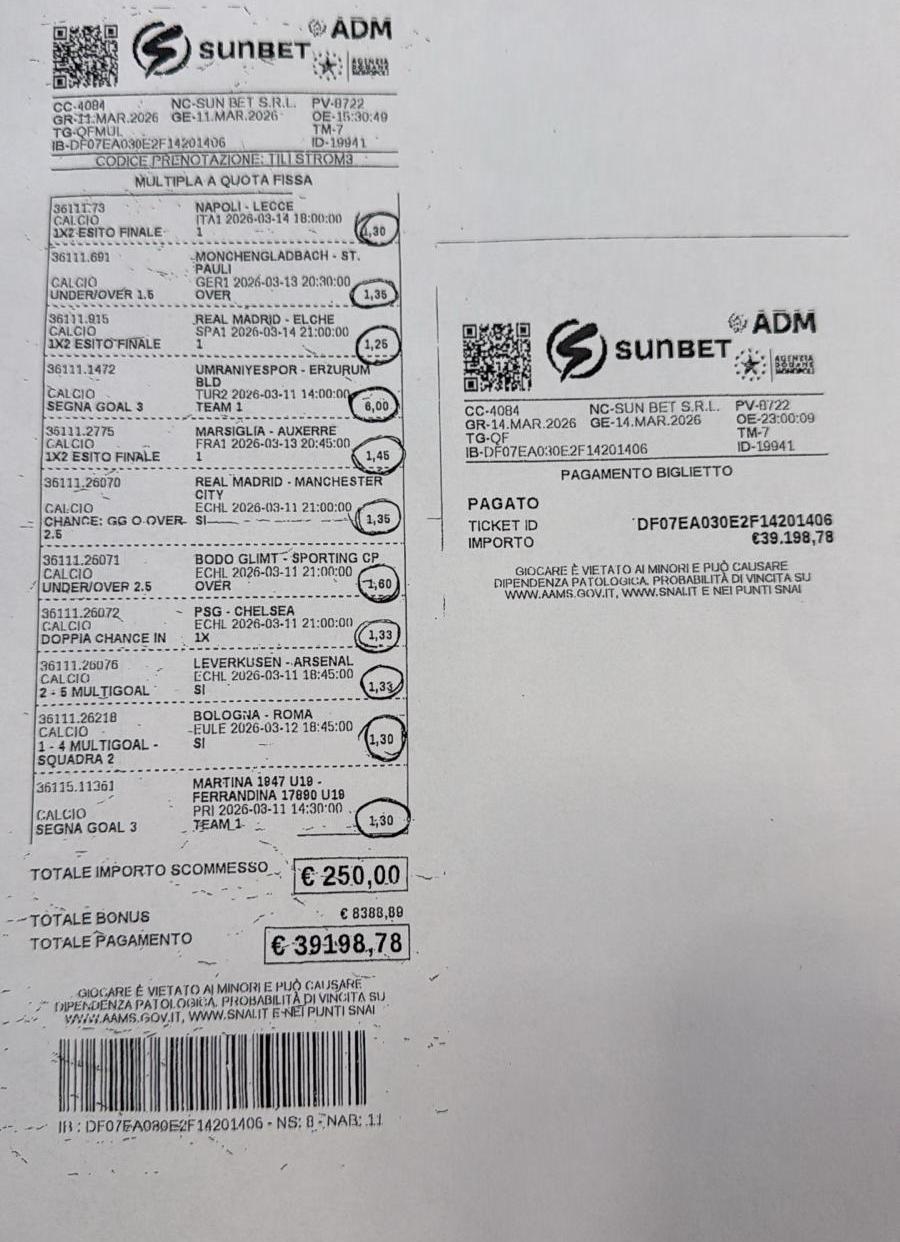 scommessa sunbet vincita Fasano | AGIMEG