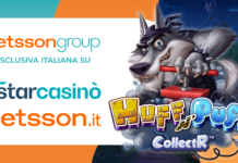 Giochi online, Huff N’ Puff CollectR: Betsson Group espande l’ecosistema con il nuovo capitolo evolutivo Promotional banner with Betsson Group, StarCasinò, and Betsson.it logos; a cartoon wolf operates a red lever in a game background.