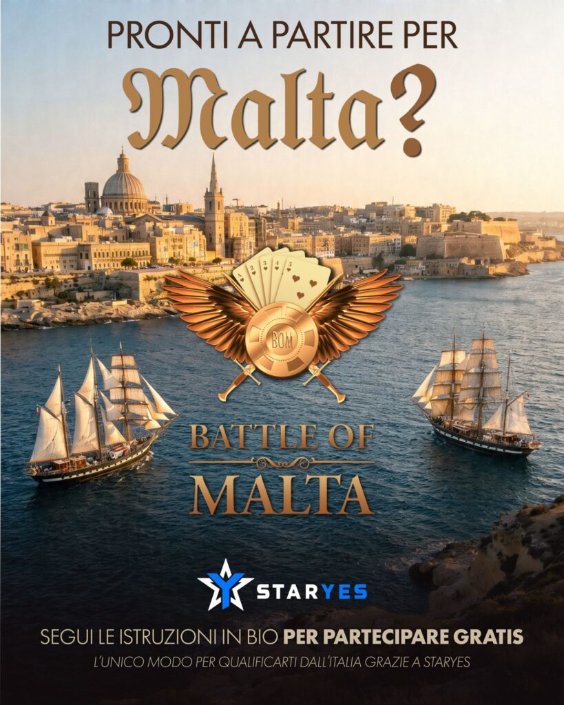 Promotional poster for 'Battle of Malta' showing a Maltese harbor, historic buildings, and a gold emblem.