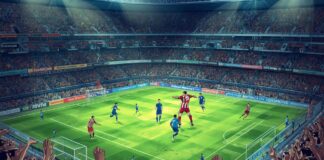 Scommesse playoff Serie B: Monza favorito a Catanzaro a 2.40 su Sportbet A packed soccer stadium during a match with players in blue and red stripes on a bright green field and cheering fans in the stands.