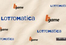 GBO spa (Gruppo Lottomatica) acquisisce il 20% del capitale sociale di Bgame Collage of gaming brand logos on a beige textured background, featuring Lottomatica in blue and several orange-and-black 'bgame' marks.