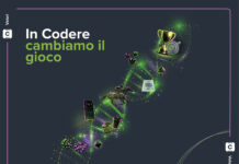 Giochi: Codere rafforza il proprio posizionamento con una nuova definizione di mission, vision e valori In Codere: cambiamo il gioco, testo in bianco e verde su sfondo scuro con percorso di icone neon di giochi d’azzardo e sport.