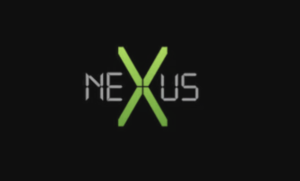 Data Room Nexus | AGIMEG NEXUS logo featuring a bright green X centered between grey letters on a black background