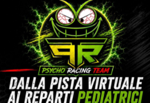 Staryes supporta Psycho Racing Team: svago e divertimento per i bambini negli ospedali italiani Psycho Racing Team neon logo with a grinning circular mascot and bold Italian slogan about virtual racing for pediatric wards, on a dark, dynamic background.